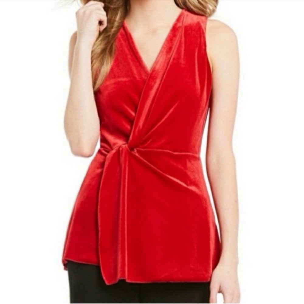 H by Halston Red Surplice Twist Top